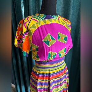 Vintage Rickie Freeman for Teri Jon Rainbow Multicolor Silk Dress